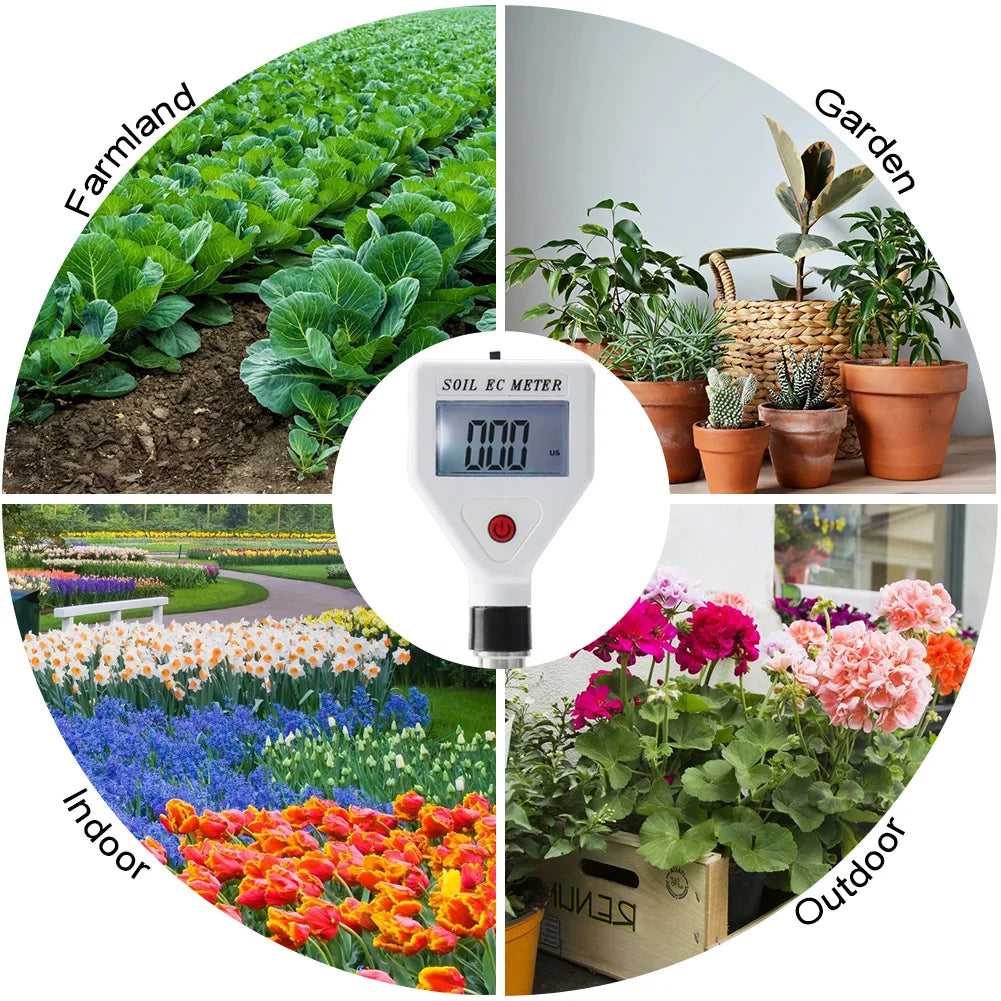 Professional Soil EC Meter 0-1999us/cm High Precision Metal Probe ATC Digital Conductivity Tester for Flower Gardening Farmland