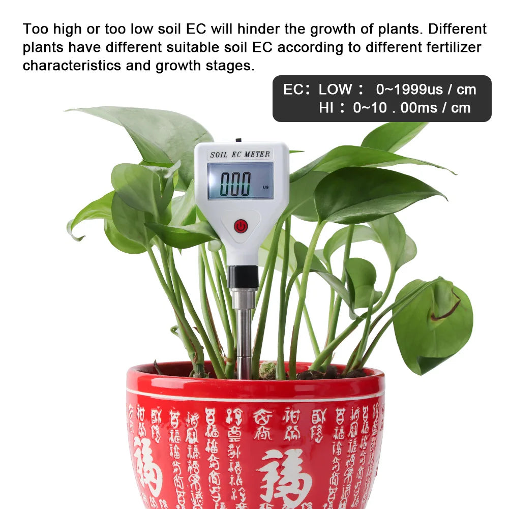 Professional Soil EC Meter 0-1999us/cm High Precision Metal Probe ATC Digital Conductivity Tester for Flower Gardening Farmland