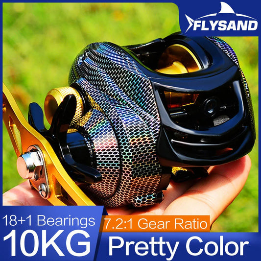 FLYSAND 10kg Max Drag Magnetic Brake Baitcast Reel 18+1BB 7.2:1 Gear Ratio Metal Spool Fishing Reel Shallow Deep Line Spool