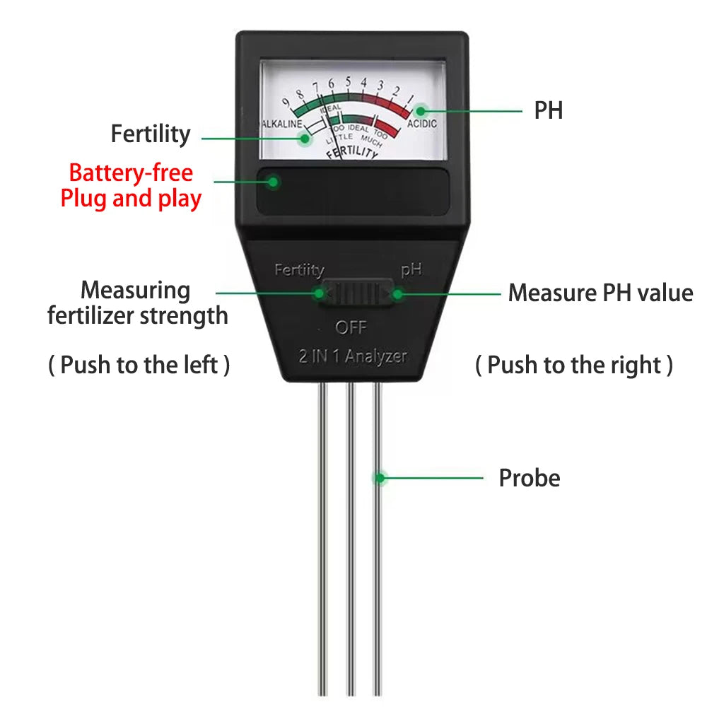 2 in 1 Soil PH Fertility Meter Analyzer With 3 Probes Soil PH Tester Plant Fertile Measure Device Acidity Meter For Garden