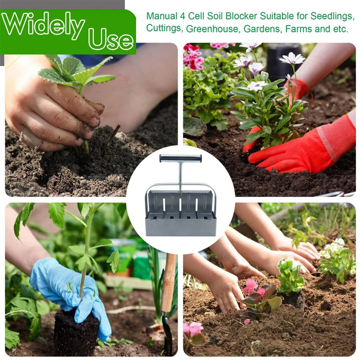 Handheld Seedling Soil Block Maker, Soil Block Tool for Seedling Greenhouse Gardening Planting Supplies