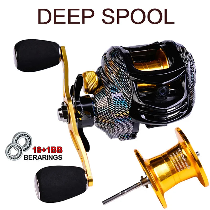 FLYSAND 10kg Max Drag Magnetic Brake Baitcast Reel 18+1BB 7.2:1 Gear Ratio Metal Spool Fishing Reel Shallow Deep Line Spool