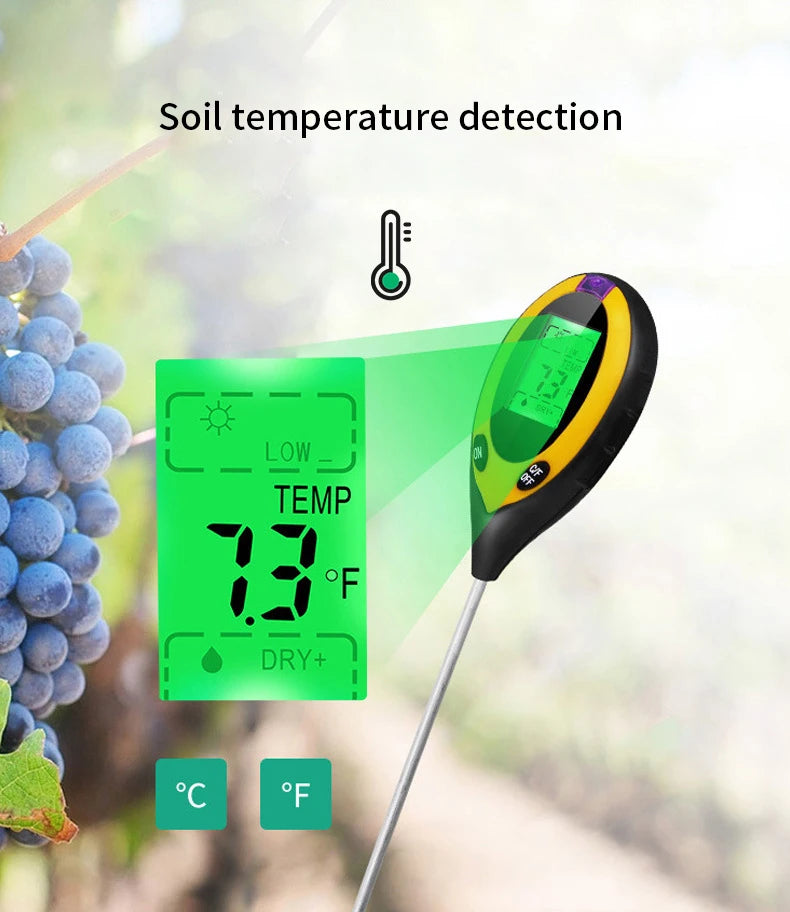 4 in 1 Soil PH Meter Tester Soil Tester PH Moisture Meter Temperature Sunlight Intensity Measurement Analysis Soil Acidity Test