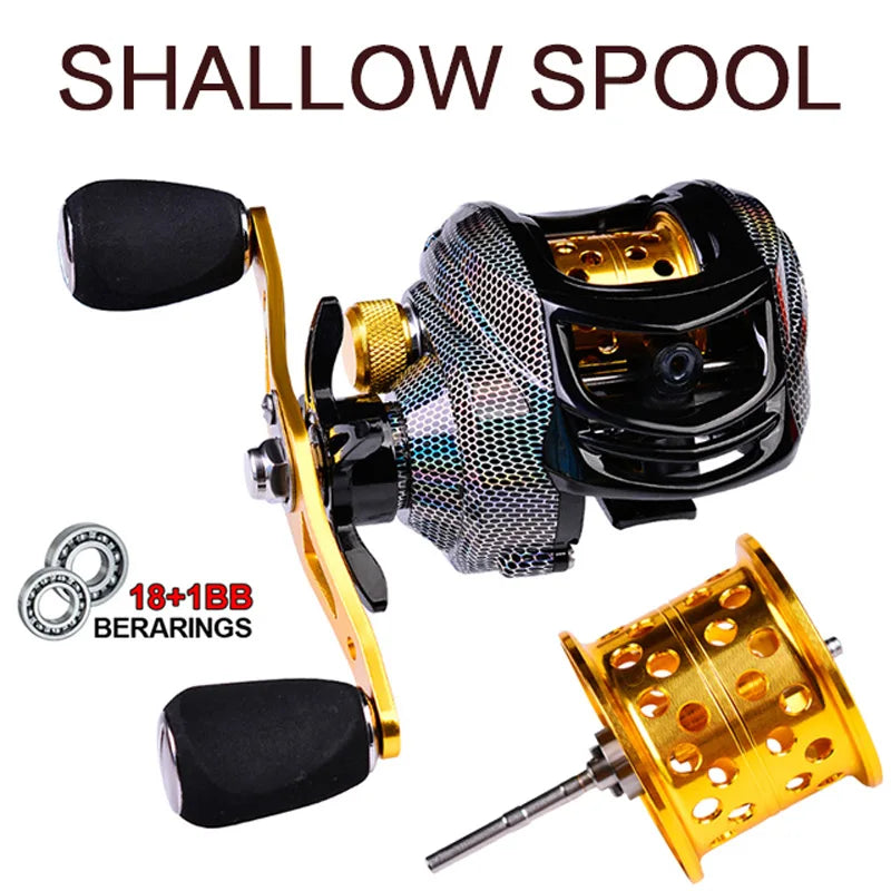 FLYSAND 10kg Max Drag Magnetic Brake Baitcast Reel 18+1BB 7.2:1 Gear Ratio Metal Spool Fishing Reel Shallow Deep Line Spool