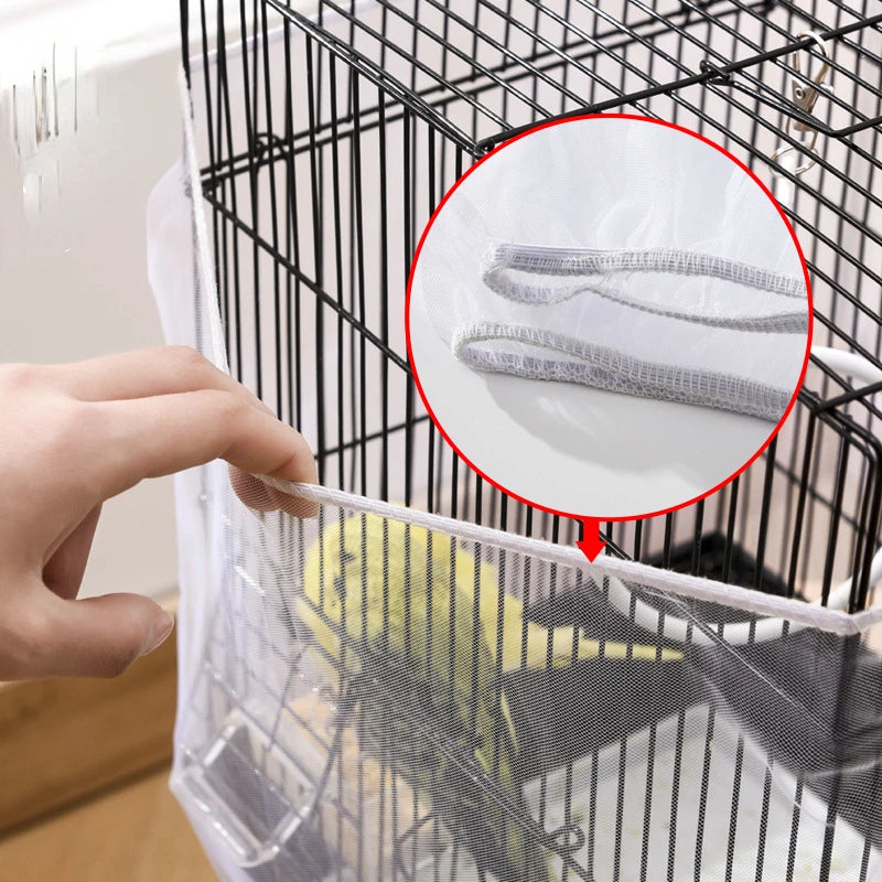 Mesh Bird Cage Cover Shell Skirt Net Easy Cleaning Catcher Guard Bird Cage Stretchy Mesh Parrot Bird Cage Net Mesh Cover