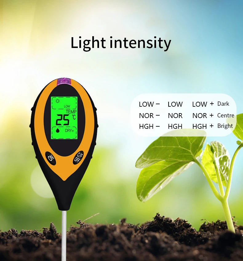 4 in 1 Soil PH Meter Tester Soil Tester PH Moisture Meter Temperature Sunlight Intensity Measurement Analysis Soil Acidity Test