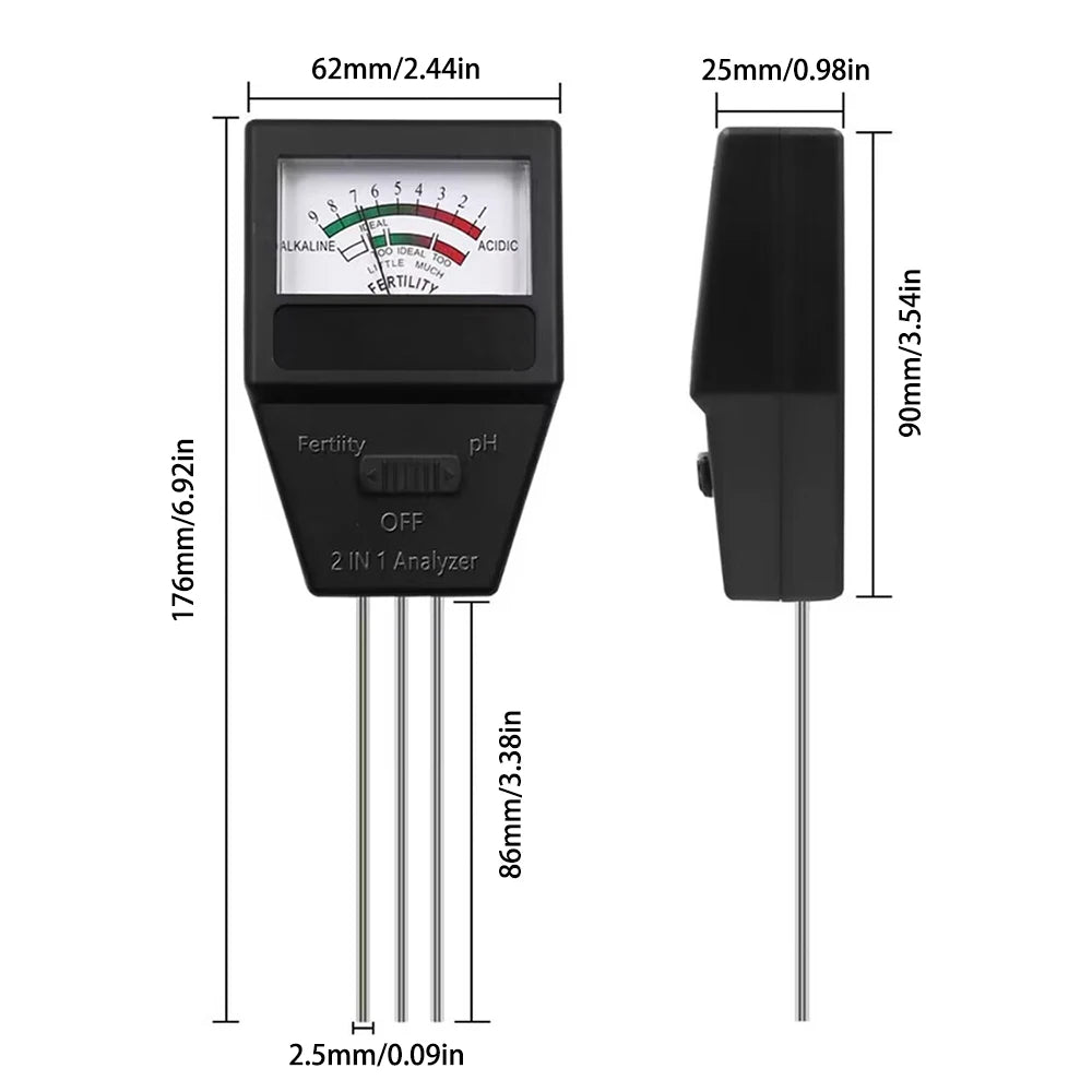 2 in 1 Soil PH Fertility Meter Analyzer With 3 Probes Soil PH Tester Plant Fertile Measure Device Acidity Meter For Garden