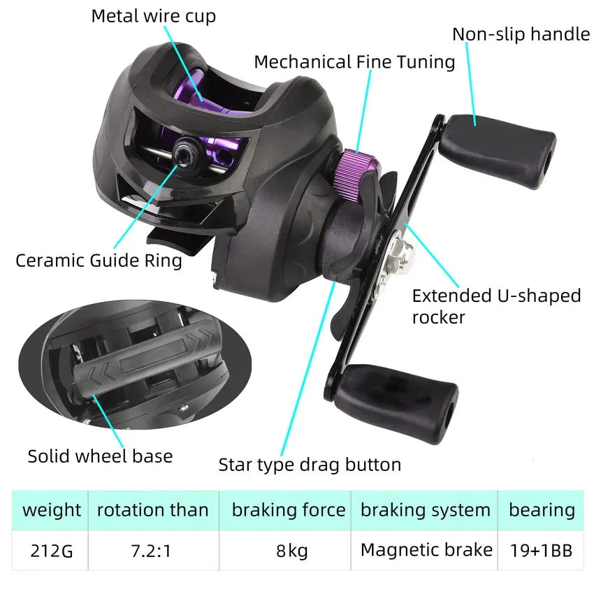 Fishing Reel Max Drag 8kg Baitcasting Reel With Aluminum Spool For Lure Freshwater Pesca Left And Right