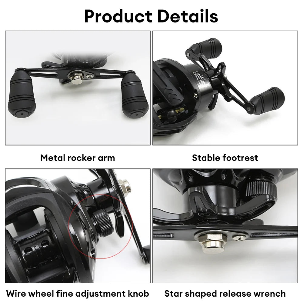 Baitcasting Reel 7.2:1 Gear Ratio Fishing Reels Wheel Max Drag 10kg Fresh Saltwater 18+1BB for Beginners Fishing Pesca Wheel